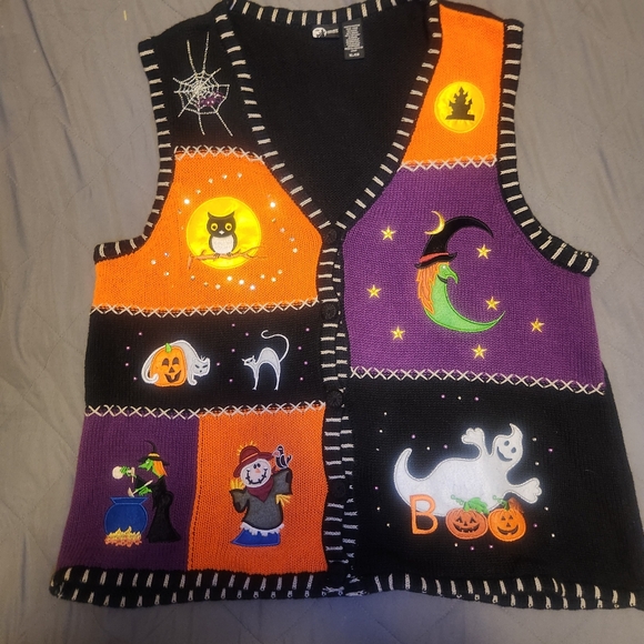 Halloween Holiday Editions Vest Ghost Witch Cat Patchwork 90s Vintage Size XL - Picture 1 of 8
